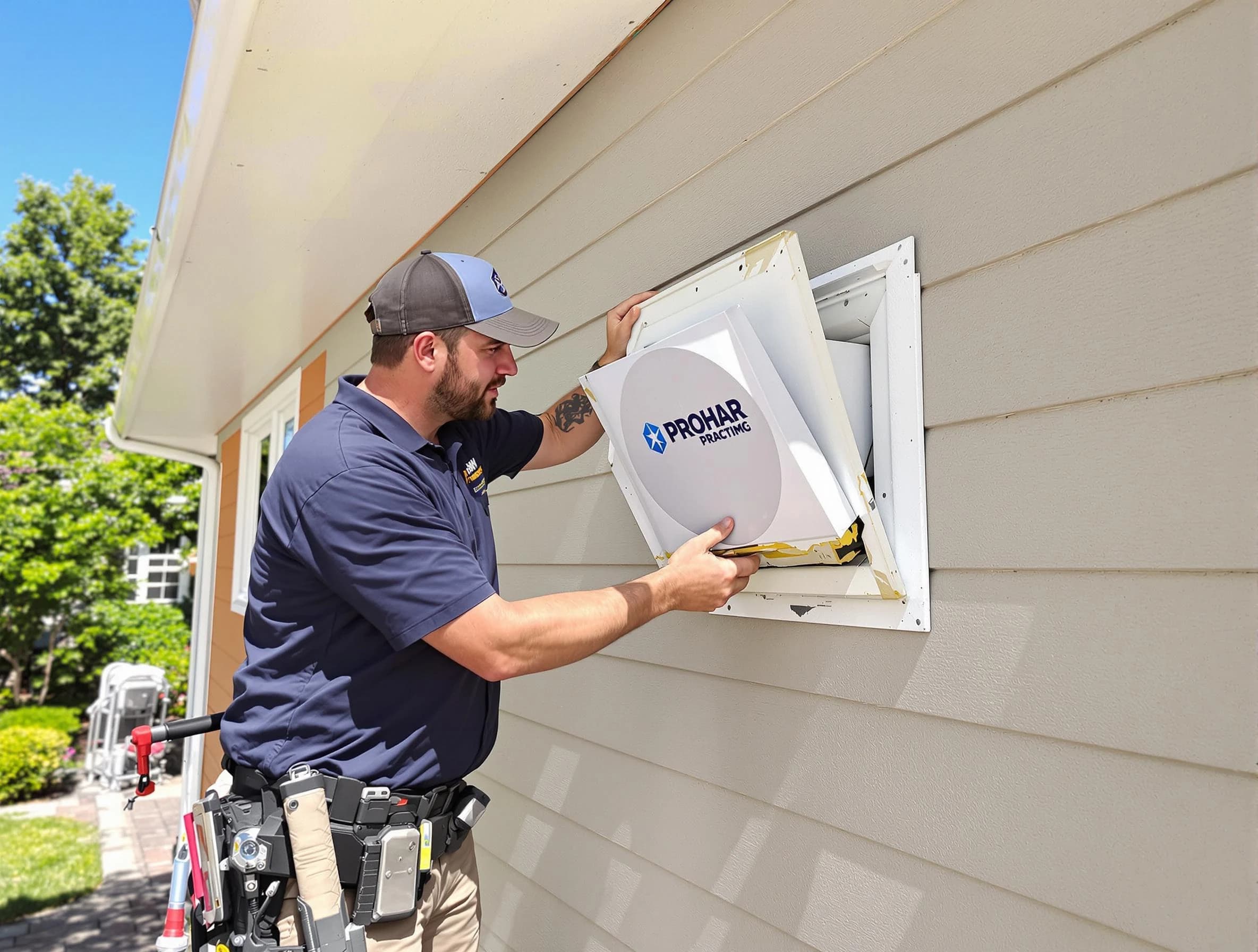 Christiana Dryer Vent Cleaning technician installing a new protective dryer vent cover on a home in Christiana