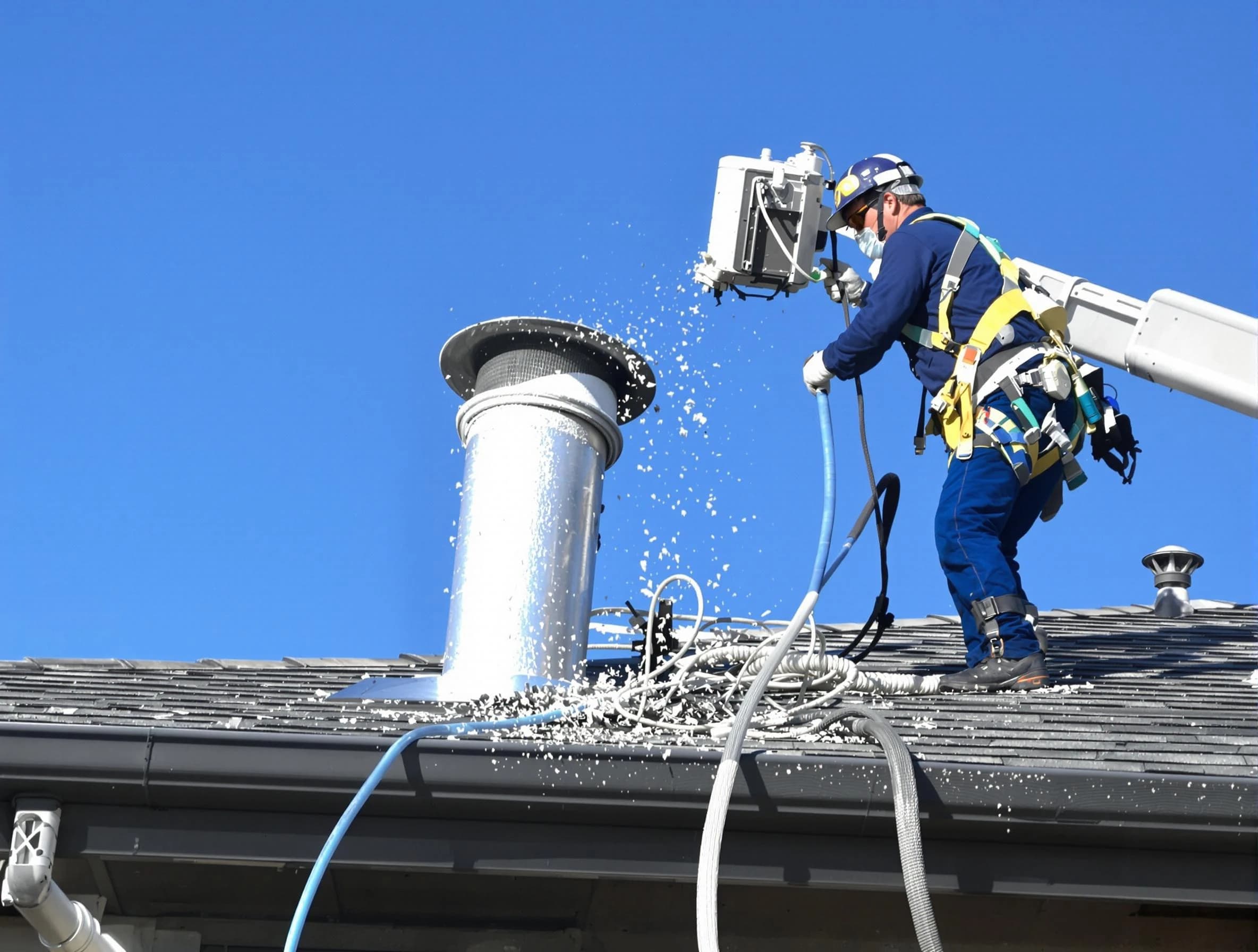 Christiana Dryer Vent Cleaning certified technician safely cleaning a roof-mounted dryer vent in Christiana
