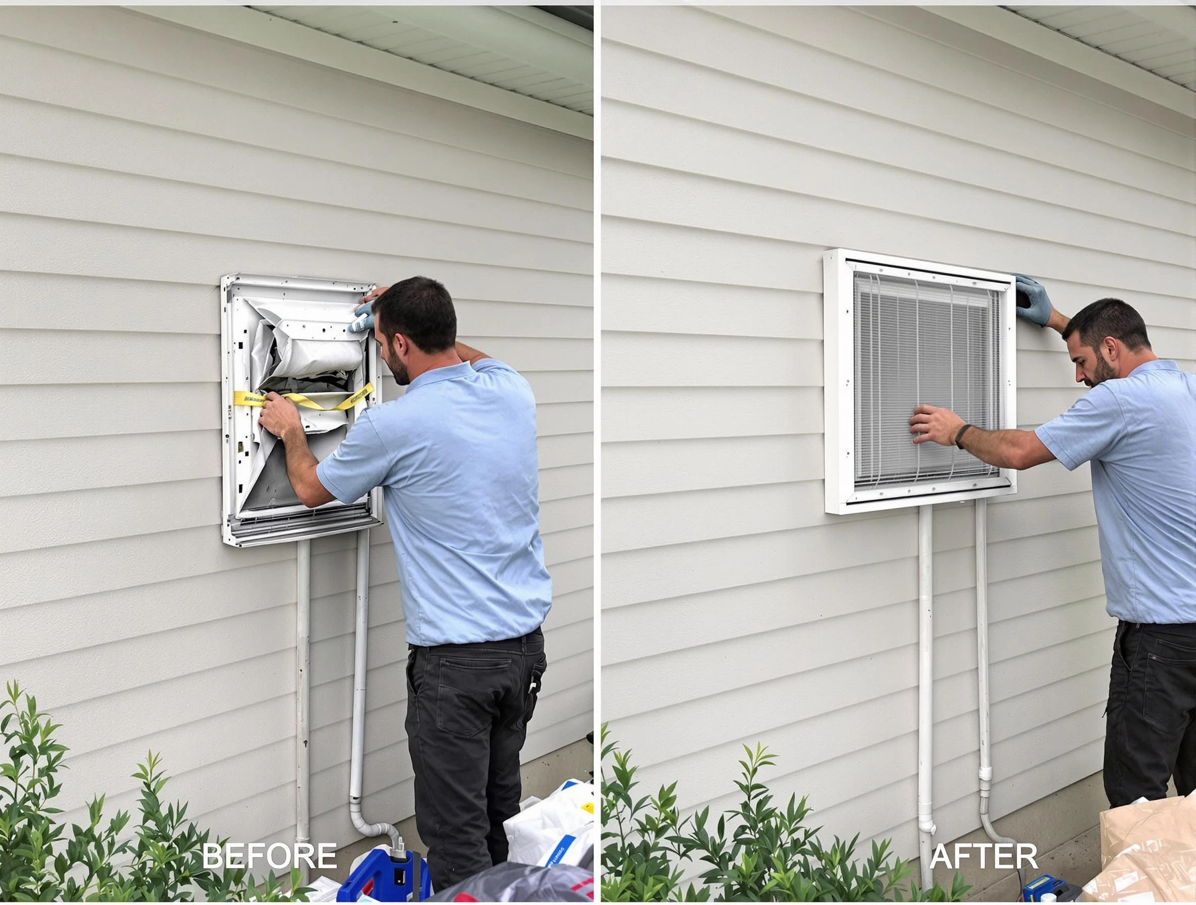 Christiana Dryer Vent Cleaning technician installing high-quality dryer vent cover at a residential property in Christiana